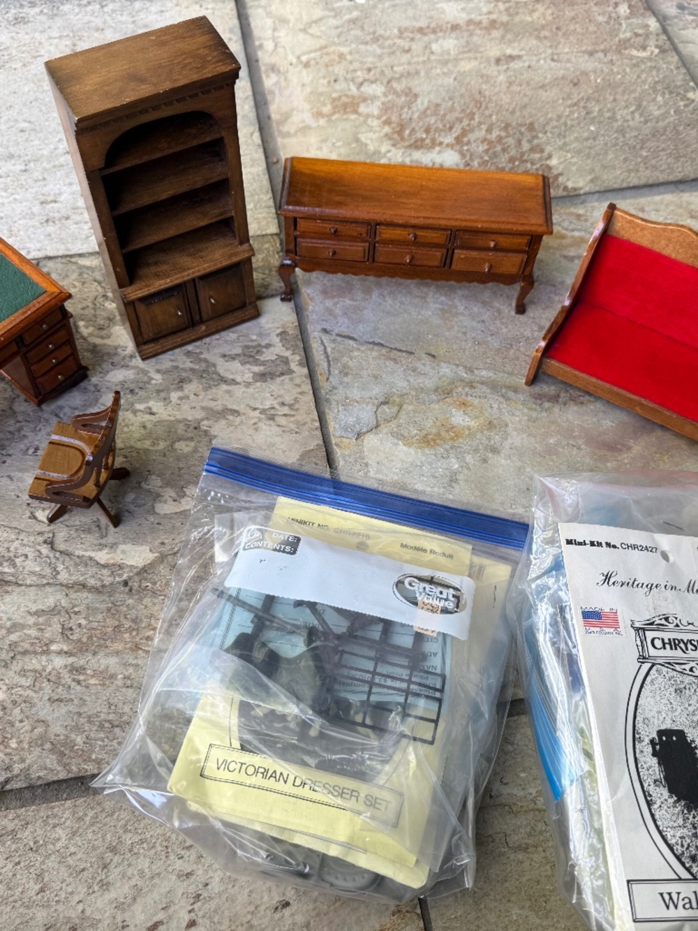 Vintage Dollhouse Furniture Bundle 1:12 Lot Desk Cabinet Drawers Accessories